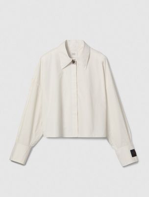 chalk poplin woven cropped button-down shirt for women calvin klein