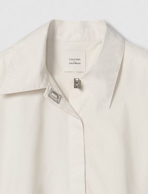 chalk poplin woven cropped button-down shirt for women calvin klein