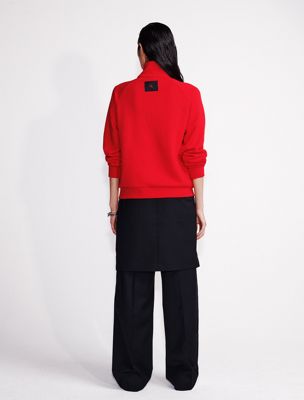 chinese red terry zip polo sweatshirt for women calvin klein