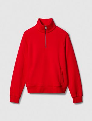 chinese red terry zip polo sweatshirt for women calvin klein