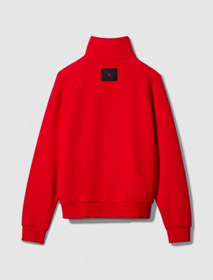 chinese red terry zip polo sweatshirt for women calvin klein