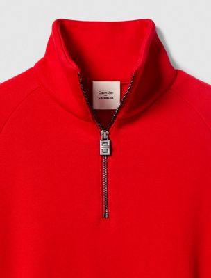 chinese red terry zip polo sweatshirt for women calvin klein