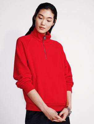 multi terry zip polo sweatshirt for women calvin klein