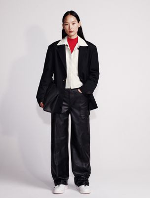 black relaxed tailored blazer for women calvin klein