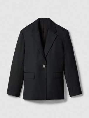 black relaxed tailored blazer for women calvin klein