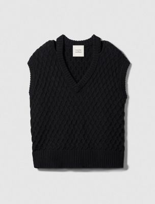 black merino wool cable knit relaxed vest for women calvin klein