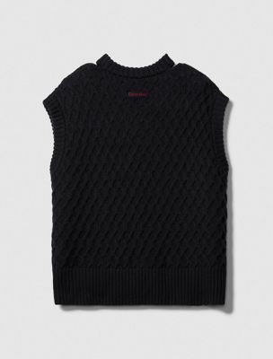 black merino wool cable knit relaxed vest for women calvin klein