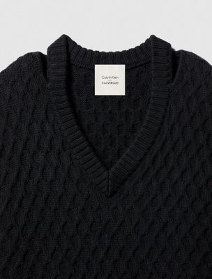 black merino wool cable knit relaxed vest for women calvin klein