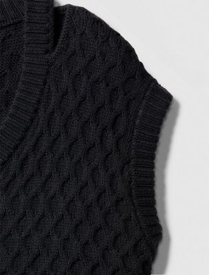 black merino wool cable knit relaxed vest for women calvin klein