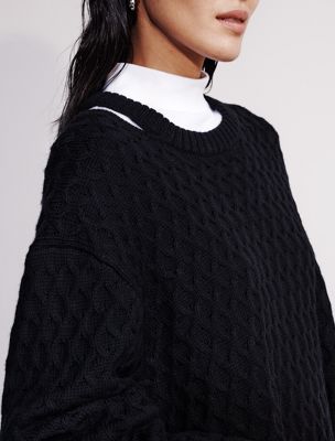 black merino wool cable knit relaxed jumper for women calvin klein