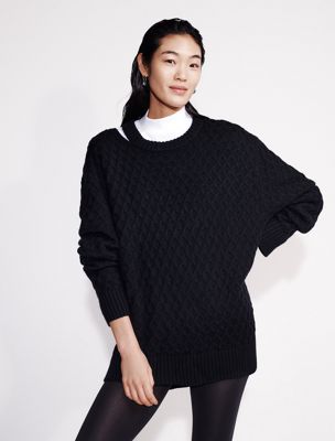 black merino wool cable knit relaxed jumper for women calvin klein