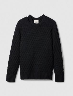 black merino wool cable knit relaxed jumper for women calvin klein