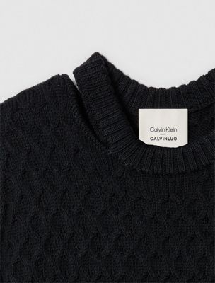 black merino wool cable knit relaxed jumper for women calvin klein