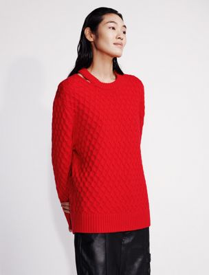 chinese red merino wool cable knit relaxed jumper for women calvin klein