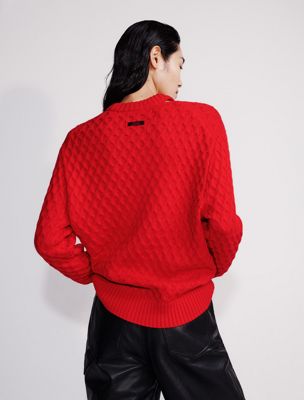 chinese red merino wool cable knit relaxed jumper for women calvin klein