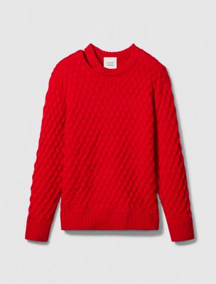 chinese red merino wool cable knit relaxed jumper for women calvin klein