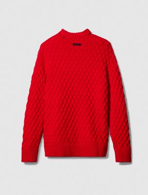 chinese red merino wool cable knit relaxed jumper for women calvin klein