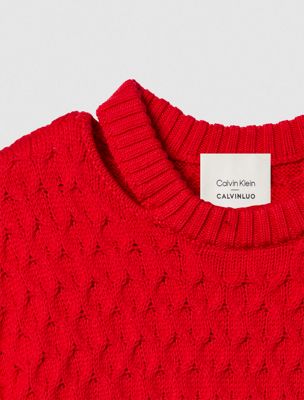 chinese red merino wool cable knit relaxed jumper for women calvin klein