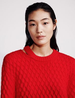 multi merino wool cable knit relaxed jumper for women calvin klein