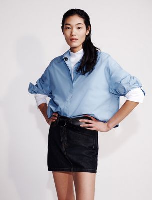  denim asymmetric waist mini skirt for women calvin klein