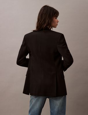 black slim wool gabardine double-breasted blazer for women calvin klein