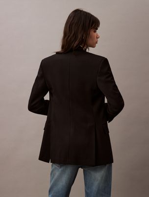 black beauty slim wool gabardine double-breasted blazer for women calvin klein