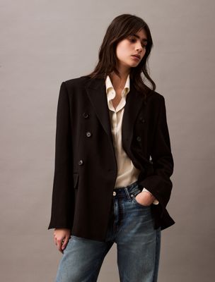 black beauty slim wool gabardine double-breasted blazer for women calvin klein