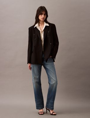 veste croisée slim en gabardine de laine black pour femmes calvin klein
