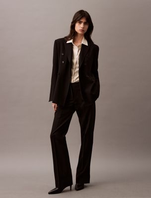 black classic wool gabardine trousers for women calvin klein