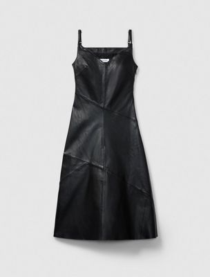 black leather sleeveless midi dress for women calvin klein