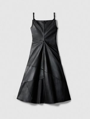 black leather sleeveless midi dress for women calvin klein