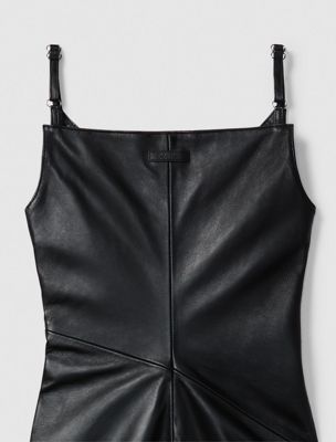 black leather sleeveless midi dress for women calvin klein