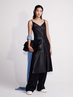 multi leather sleeveless midi dress for women calvin klein