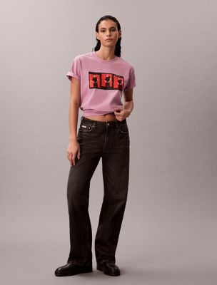 camiseta boxy con gráfico de kate moss pink de mujeres calvin klein