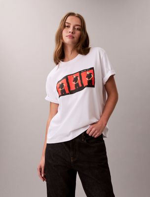 camiseta boxy con gráfico de kate moss white de mujeres calvin klein