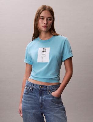 blue kate moss obsession small graphic t-shirt for women calvin klein
