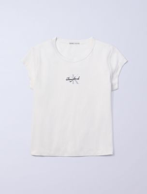white jung kook for calvin klein monogram baby tee for women calvin klein