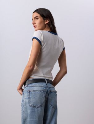 lily jung kook for calvin klein icons graphic ringer baby tee for women calvin klein