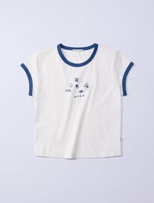 white jung kook for calvin klein icons graphic ringer baby tee for women calvin klein