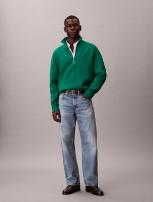 green tech knit quarter zip jumper for men calvin klein