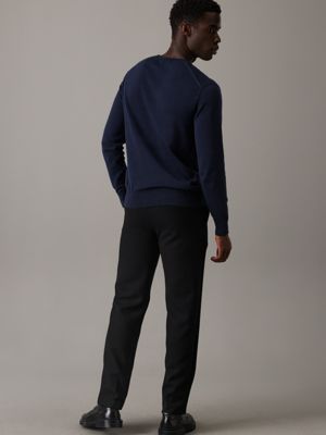 dark sapphire supima cotton monogram logo sweater for men calvin klein