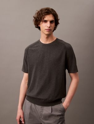 grey technisch gebreid t-shirt met ronde hals voor heren - calvin klein