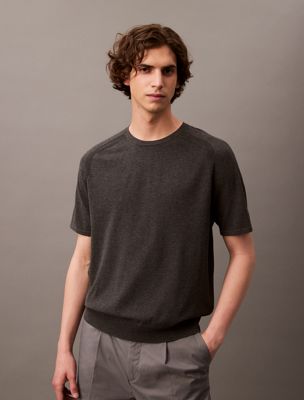 gunmetal htr tech knit crewneck sweater t-shirt for men calvin klein