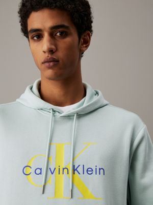 harbor gray cotton fleece monogram hoodie for men calvin klein jeans