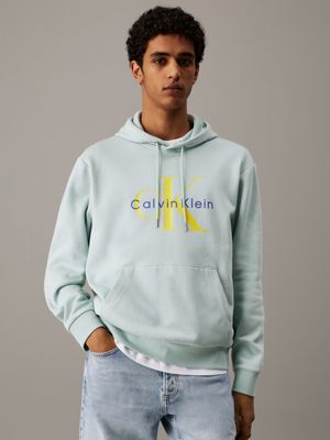 grey cotton fleece monogram hoodie for men calvin klein jeans