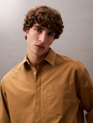 classic camel pocket cotton button-down shirt for men calvin klein