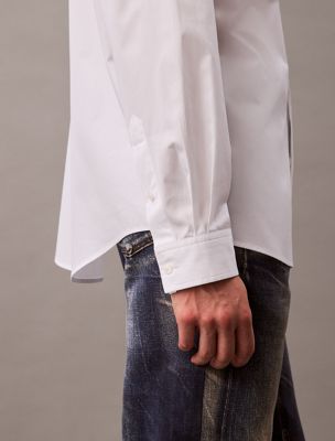 brilliant white pocket cotton button-down shirt for men calvin klein