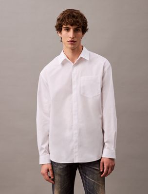 white pocket cotton button-down shirt for men calvin klein