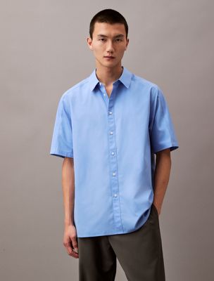 blue paneled cotton button-down shirt for men calvin klein