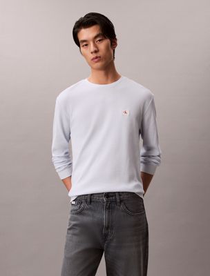 t-shirt gaufré à manches longues blue pour hommes calvin klein jeans